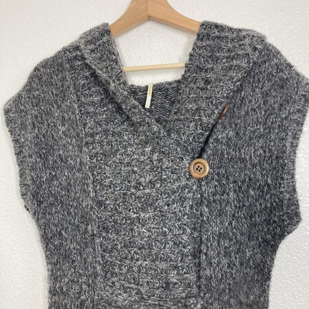 Free People Sweater Womens Small Wool Blend Cowl Neck Button Pullover Pocket - Picture 3 of 16